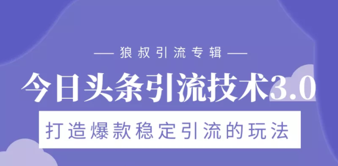 狼叔今日头条引流技术3.0，打造爆款稳定引流的玩法，VLOG引流技术-赚金金-技能学习分享