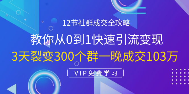 12节社群成交全攻略：从0到1快速引流变现，3天裂变300个群一晚成交103万-赚金金-技能学习分享