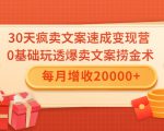 30天疯卖文案速成变现营,0基础玩透爆卖文案捞金术!每月增收20000+-赚金金-技能学习分享