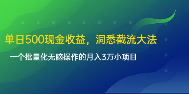 单日500现金收益，洞悉截流大法，一个批量化无脑操作的月入3万小项目-赚金金-技能学习分享