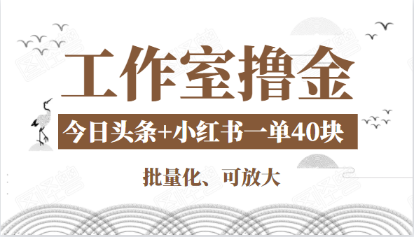 工作室撸金二件套:撸今日头条原创收益+小红书一单利润40块项目-赚金金-技能学习分享