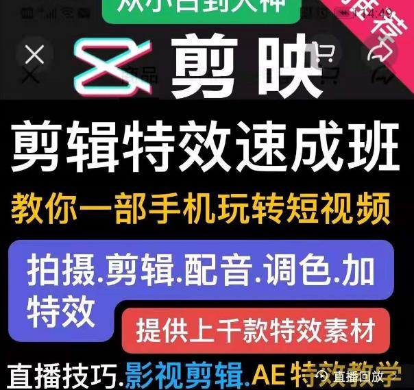 剪映剪辑特效速成班：教你一部手机玩转短视频，提供上千款特效素材-赚金金-技能学习分享