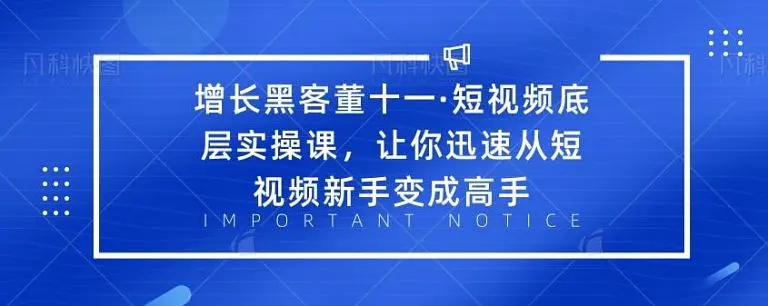 增长黑客董十一·短视频底层实操课,从短视频新手变成高手-赚金金-技能学习分享
