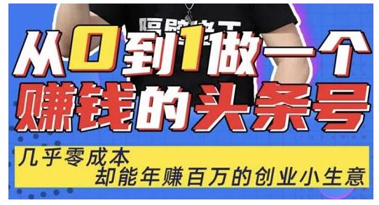 佬王·从0到1做一个赚钱的头条号,几乎零成本,却能年赚百万的创业项目-赚金金-技能学习分享