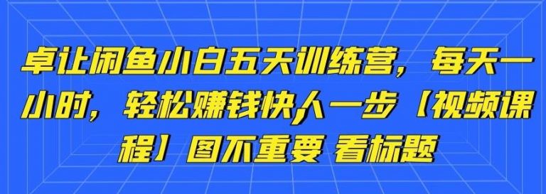 卓让闲鱼小白五天训练营,每天一小时,轻松赚钱快人一步-赚金金-技能学习分享