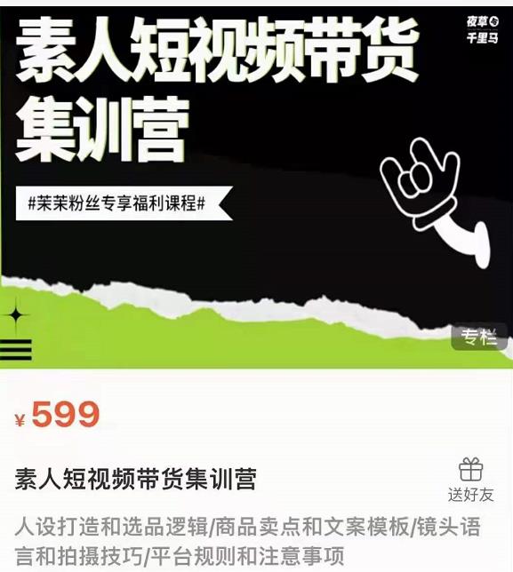 夜草与千里马素人短视频带货集训营,薛辉团队价值599-赚金金-技能学习分享