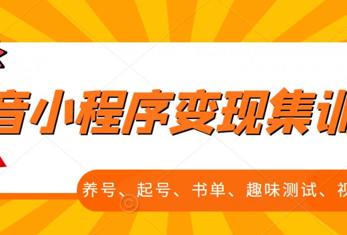 抖音小程序变现集训课,养号、起号、书单、趣味测试、视频剪辑,全套流程-赚金金-技能学习分享