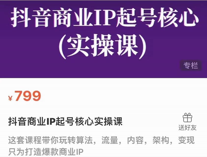 抖音商业IP起号核心实操课,带你玩转算法,流量,内容,架构,变现-赚金金-技能学习分享