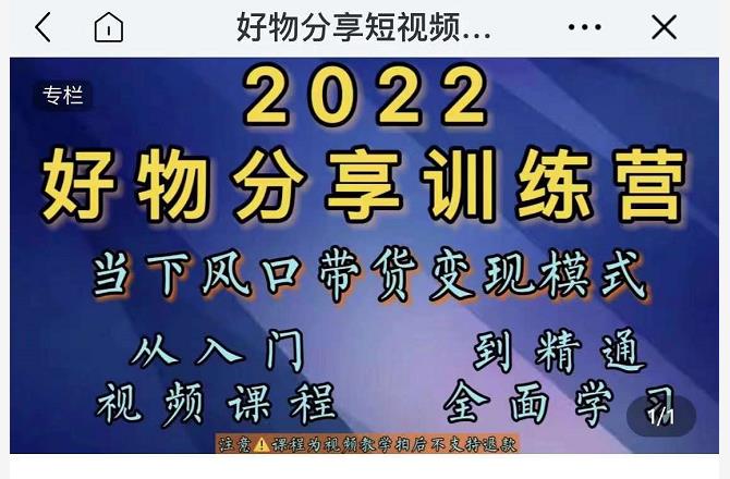萌飞好物·2022抖音好物分享训练营,当下风口带货变现模式,从入门到精通-赚金金-技能学习分享