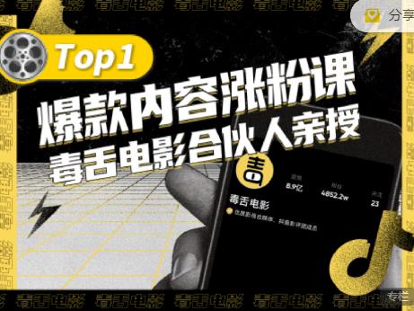 【毒舌电影合伙人亲授】抖音爆款内容涨粉课,5000万抖音大号首次披露涨粉机密-赚金金-技能学习分享