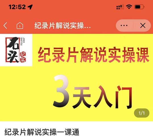 石头纪实·纪录片解说实操课,3天入门,快速掌握纪录片解说视频制作-赚金金-技能学习分享