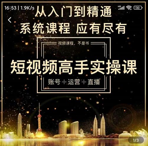 短视频高手实操课:账号+运营+直播,从入门到精通,系统课程,应有尽有-赚金金-技能学习分享