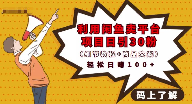 利用闲鱼卖平台项目课程资源日引流30+精准粉丝，轻松日赚100+，积累人脉可实现二次变-赚金金-技能学习分享
