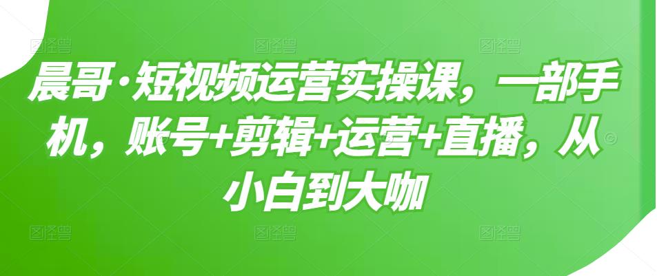 晨哥·短视频运营实操课，一部手机，账号+剪辑+运营+直播，从小白到大咖-赚金金-技能学习分享
