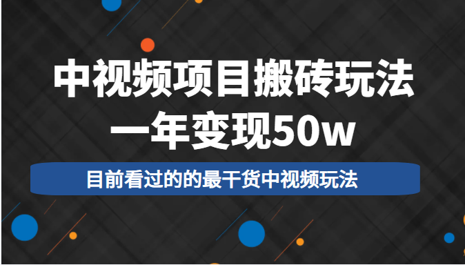 中视频项目搬砖玩法,一年变现50w,目前看过的的最干货中视频玩法-赚金金-技能学习分享