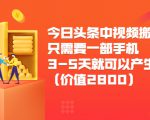 今日头条中视频搬运项目,只需要一部手机3-5天就可以产生利润(价值2800元)-赚金金-技能学习分享