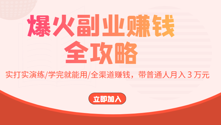 爆火副业赚钱全攻略:实打实演练/学完就能用/全渠道赚钱,带普通人月入3万元-赚金金-技能学习分享