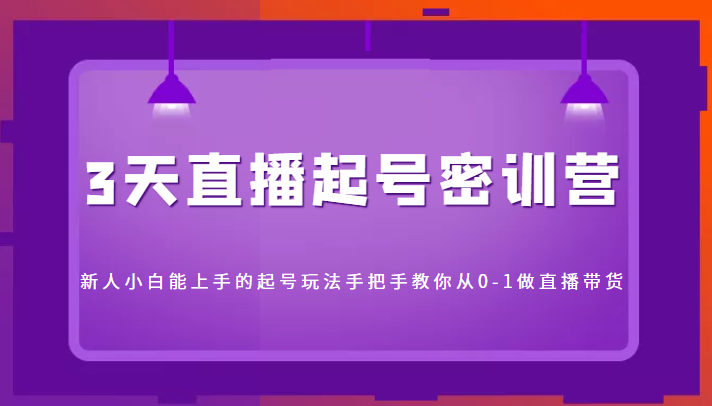 3天直播起号密训营,新人小白能上手的起号玩法,手把手教你从0-1做直播带货-赚金金-技能学习分享