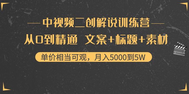 中视频二创解说训练营:从0到精通 文案+标题+素材、月入5000到5W-赚金金-技能学习分享
