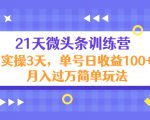 21天微头条训练营,实操3天,单号日收益100+月入过万简单玩法-赚金金-技能学习分享