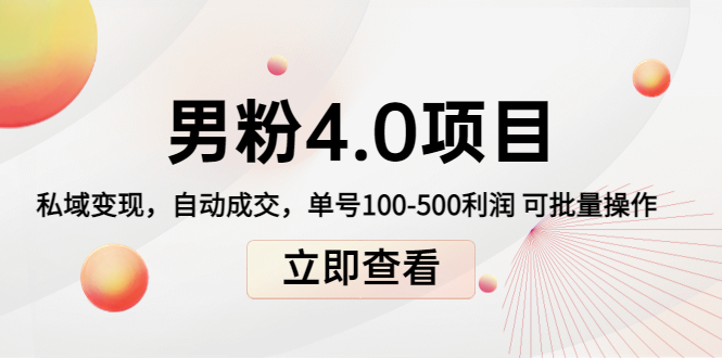 男粉4.0项目:私域变现 自动成交 单号100-500利润 可批量(送1.0+2.0+3.0)-赚金金-技能学习分享