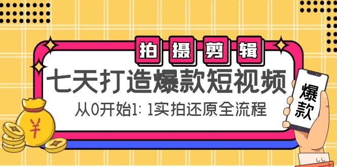 七天打造爆款短视频:拍摄+剪辑实操,从0开始1:1实拍还原实操全流程-赚金金-技能学习分享