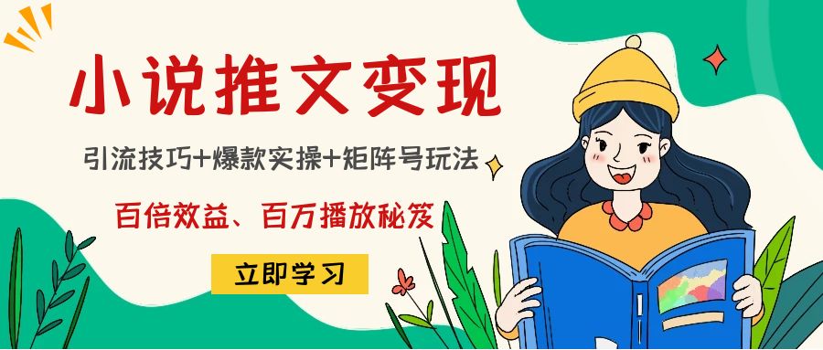 小说推文训练营:引流技巧+爆款实操+矩阵号玩法,百倍效益、百万播放秘笈-赚金金-技能学习分享