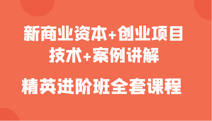 新商业资本+创业项目,技术+案例讲解,精英进阶班全套课程-赚金金-技能学习分享