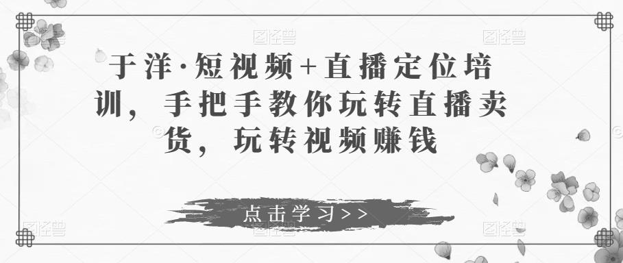 于洋·短视频+直播定位培训，手把手教你玩转直播卖货，玩转视频赚钱-赚金金-技能学习分享