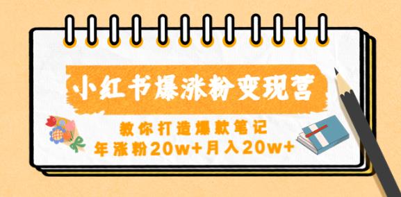 小红书爆涨粉变现营，教你打造爆款笔记，年涨粉20w+月入20w-赚金金-技能学习分享