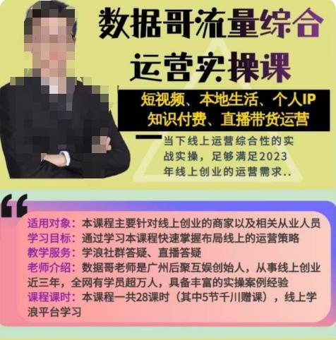 数据哥流量综合运营实操课:短视频、本地生活、个人IP知识付费、直播带货运营-赚金金-技能学习分享