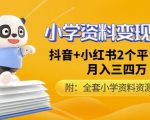 唐老师小学资料变现项目,抖音+小红书2个平台操作,月入数万元(全套资料+教程)-赚金金-技能学习分享