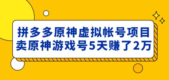 外面卖2980的拼多多原神虚拟帐号项目：卖原神游戏号5天赚了2万-赚金金-技能学习分享
