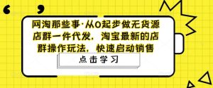 网淘那些事·从0起步做无货源店群一件代发,淘宝最新的店群操作玩法,快速启动销售-赚金金-技能学习分享