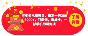2023拼多多电商项目,稳定一天300~3000+,门槛低,出单快,一部手机即可完成-赚金金-技能学习分享