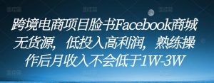 跨境电商项目脸书Facebook商城无货源,低投入高利润,熟练操作后月收入不会低于1W-3W-赚金金-技能学习分享