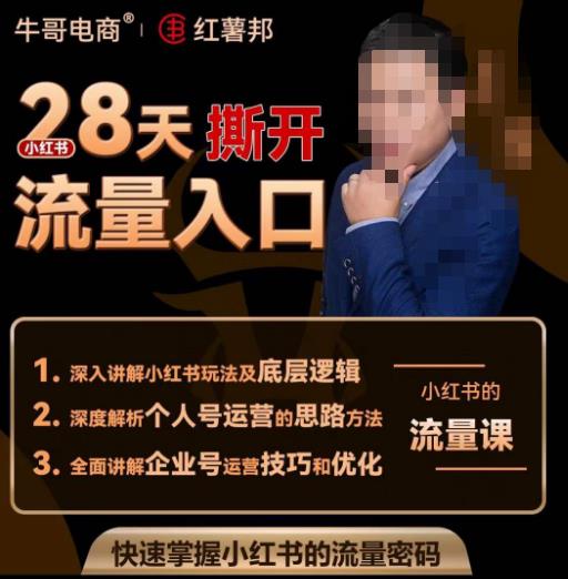 牛哥电商红薯邦28天撕开小红书流量入口，小红书运营系列课，快速掌握小红书的流量密码-赚金金-技能学习分享