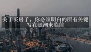 灏泽最新付费文章共享·《关于买房子,你必须明白的所有关键-写在涨潮来临前》-赚金金-技能学习分享
