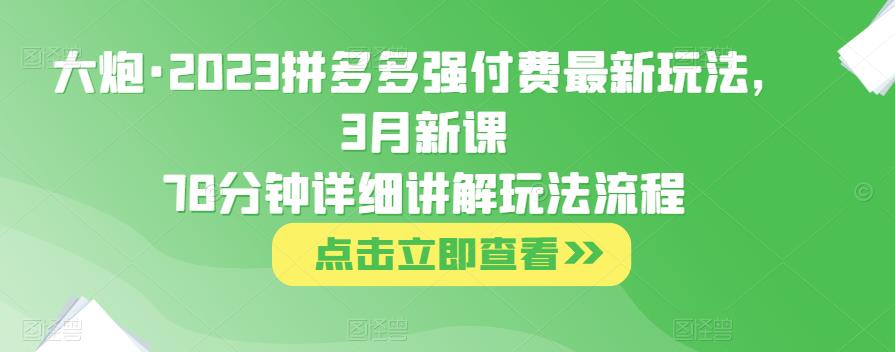 大炮·2023拼多多强付费最新玩法，3月新课​78分钟详细讲解玩法流程-赚金金-技能学习分享