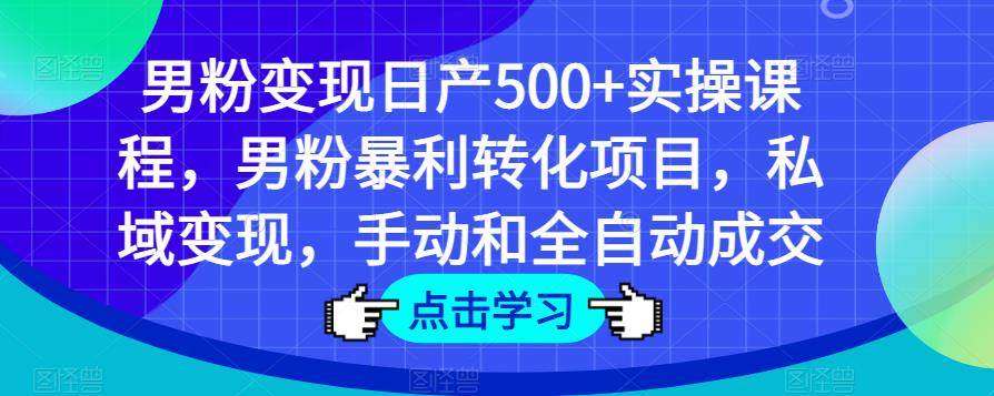男粉变现日产500+实操课程,男粉暴利转化项目,私域变现,手动和全自动成交-赚金金-技能学习分享
