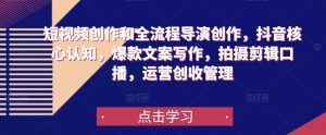 短视频创作和全流程导演创作,抖音核心认知,爆款文案写作,拍摄剪辑口播,运营创收管理-赚金金-技能学习分享