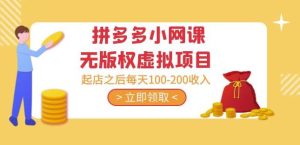 黄岛主·拼多多小网课无版权虚拟项目分享课：起店之后每天100-200收入-赚金金-技能学习分享