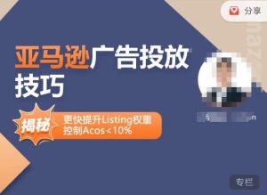 亚马逊广告投放技巧-详解流量底层原理+广告漏斗逻辑,更快提升Listing权重,控制Acos 10%-赚金金-技能学习分享