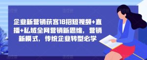 企业新营销获客18招短视频+直播+私域全网营销新思维,营销新模式,传统企业转型必学-赚金金-技能学习分享