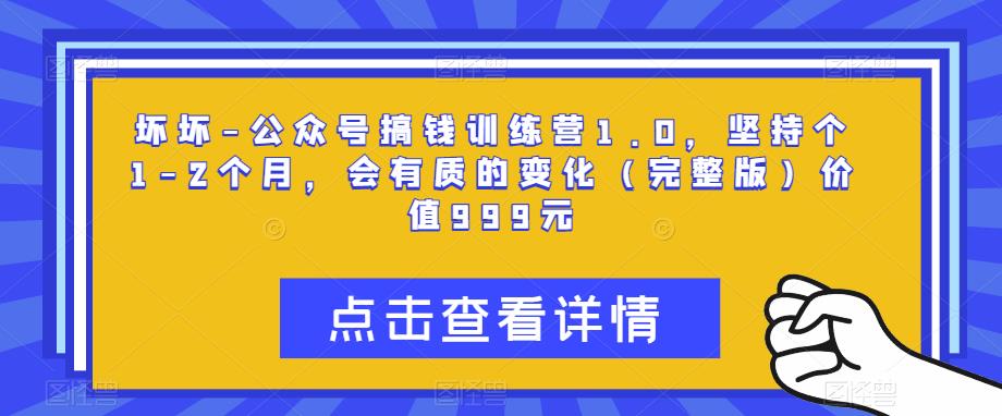 坏坏-公众号搞钱训练营1.0,坚持个1-2个月,会有质的变化(完整版)价值999元-赚金金-技能学习分享