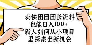 卖快团团团长资料也能日入100+新人如何从小项目里探索出新机会-赚金金-技能学习分享