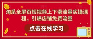 淘系全屏页短视频上下滑流量实操课程,引爆店铺免费流量-赚金金-技能学习分享