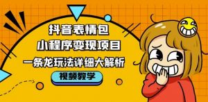抖音表情包小程序变现项目,一条龙玩法详细大解析,视频版学习!-赚金金-技能学习分享