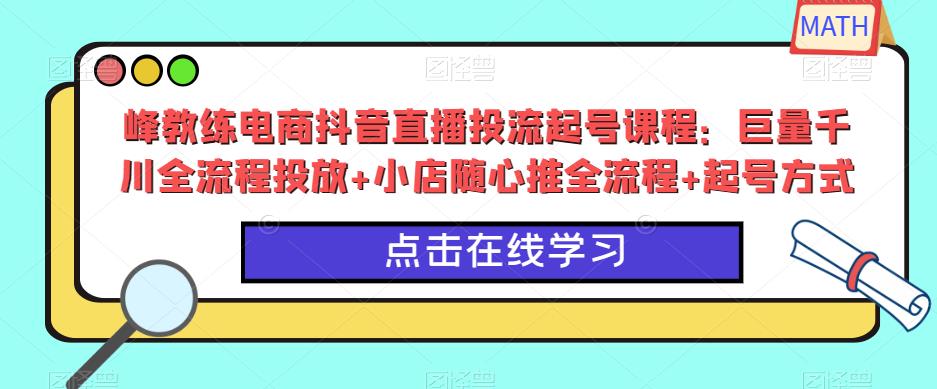 峰教练电商抖音直播投流起号课程:巨量千川全流程投放+小店随心推全流程+起号方式-赚金金-技能学习分享