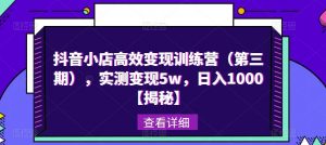 抖音小店高效变现训练营(第三期),实测变现5w,日入1000【揭秘】-赚金金-技能学习分享